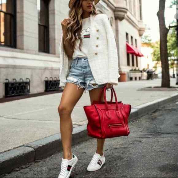 Gucci Ace Web Embellished Spikes & Studs White Leather Lace Up Sneakers EU 38 - Picture 2 of 8